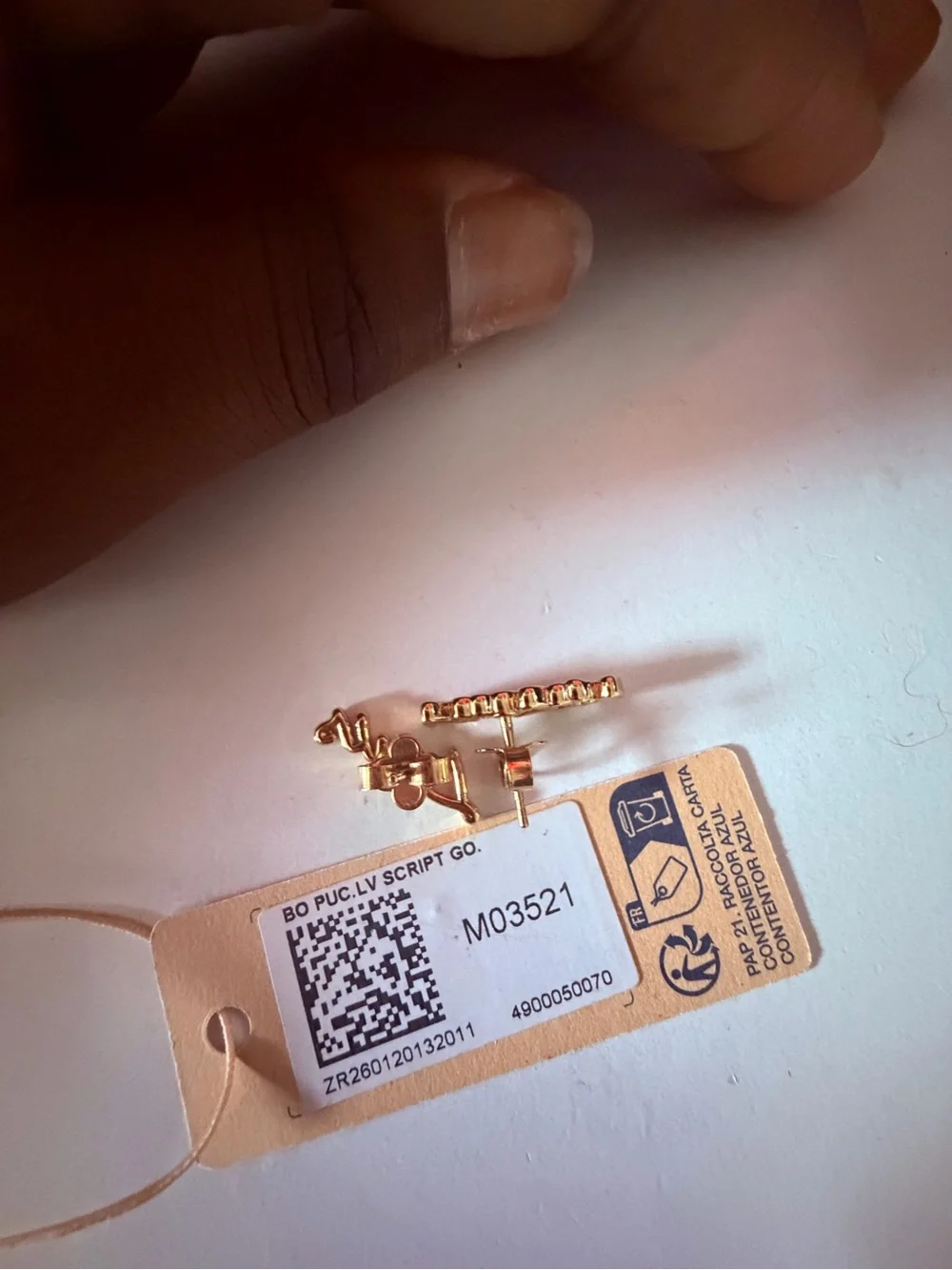 Louis Vuitton Gold Script Logo Stud Earrings